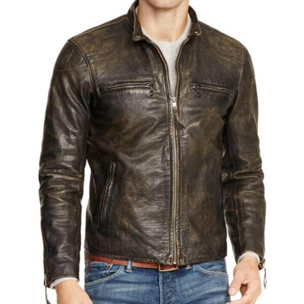 Men's Distressed Brown Leather Jacket