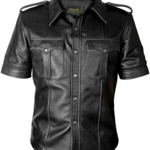 Men's Real Sheep Leather Police Uniform Bluff Gay Shirt