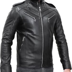 Alternative view of Men's Vintage Retro Biker Leather Jacket