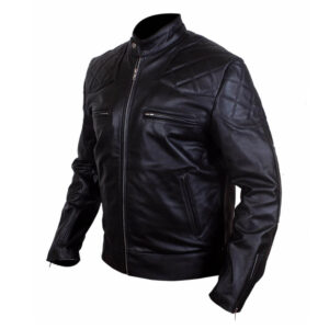 David Beckham Black Leather Biker Jacket Quilted