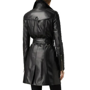 Double Breasted Black Leather Long Coat