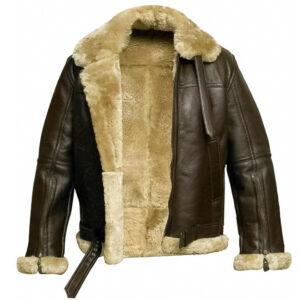 Mens Aviator B3 Flying Leather Jacket Faux Shearling Fur Leather Jacket