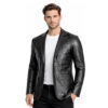 Men's Classic Black Blazer Slim Fit Leather Coat