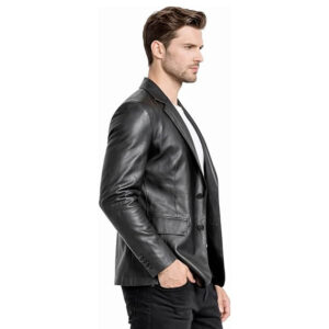 Men's Classic Black Blazer Slim Fit Leather Coat