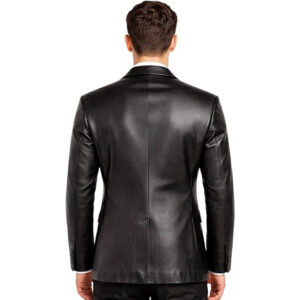 Men's Classic Black Blazer Slim Fit Leather Coat