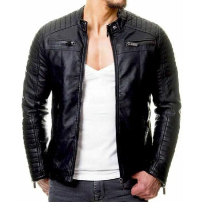 Mens Black Real Leather Jacket Vintage Slim Fit Retro Genuine