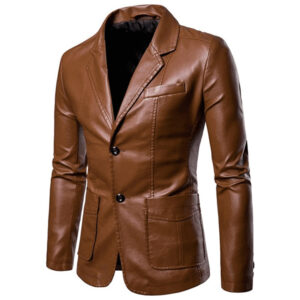 Men's Business Brown Leather Blazer Coat