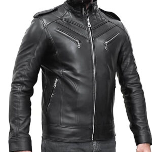 Alternative view of Men's Vintage Retro Biker Leather Jacket