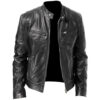 Mens Slim Fit Biker Black Leather Jacket Vintage Retro Black Fashion Jacket