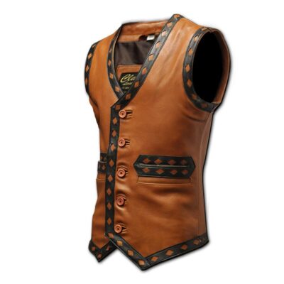 Men's Brown Leather Biker Vest