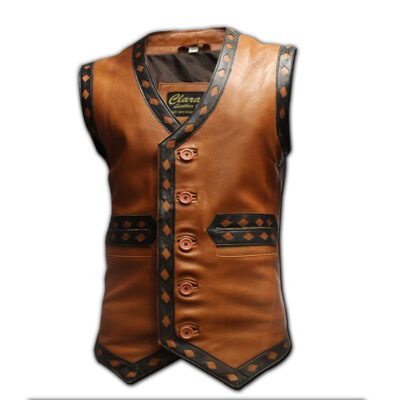 Men's Brown Leather Biker Vest