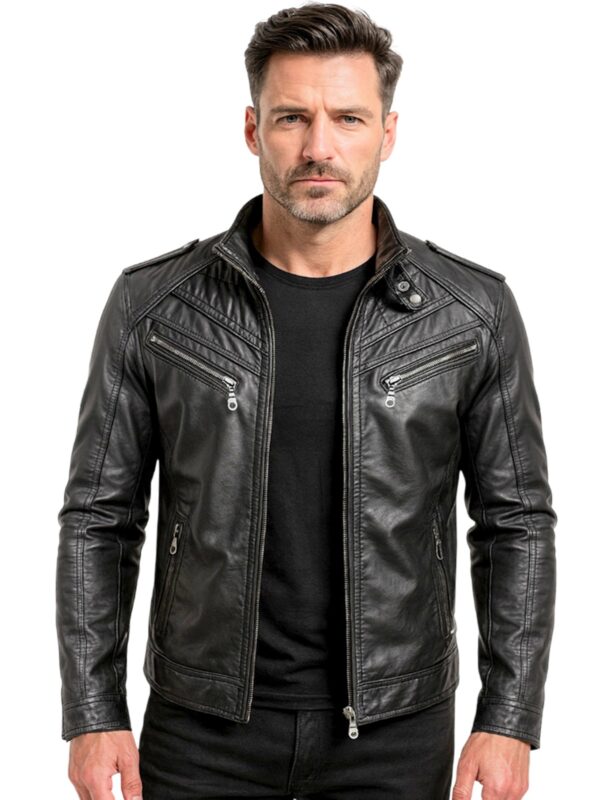 retro black leather jacket new