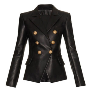 Kim Kardashian Double Breasted Blazer Coat Jacket Women's Kim Kardashian Double Breasted Slim Fit Leather Blazer Coat