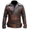 Men's Brando Classic Vintage Cafe Racer Cross Zip Quilted Black & Brown Biker Genuine Real Sheepskin Leather Jacket