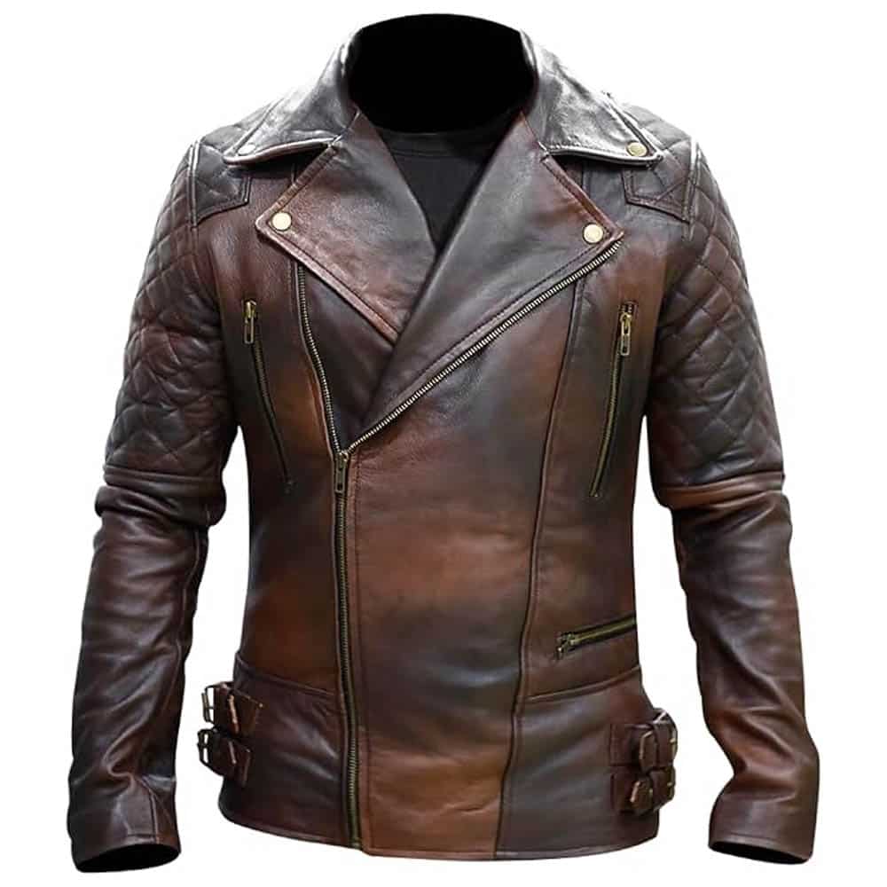 Mens Vintage Distressed Biker Jacket Classic Diamond Men's Brando Classic Vintage Cafe Racer Cross Zip Quilted Black & Brown Biker Genuine Real Sheepskin Leather Jacket