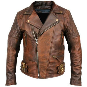 Mens Vintage Distressed Biker Jacket Classic Diamond