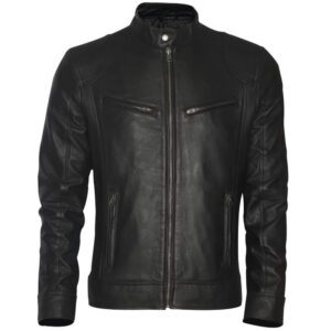Men's Slim Fit Vintage Leather Jacket Black Retro