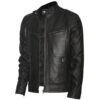 Men's Slim Fit Vintage Leather Jacket Black Retro
