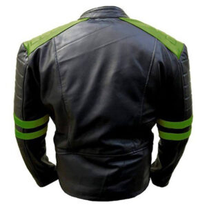 Men's Biker Black Green Leather Jacket Brando Black Green Stripes Leather Jacket