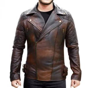 Mens Vintage Distressed Biker Jacket Classic Diamond