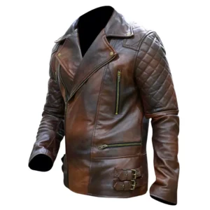 Mens Vintage Distressed Biker Jacket Classic Diamond