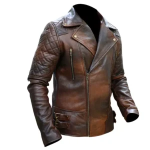 Mens Vintage Distressed Biker Jacket Classic Diamond