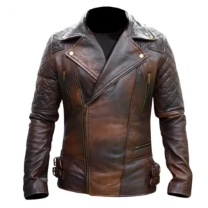 Mens Vintage Distressed Biker Jacket Classic Diamond