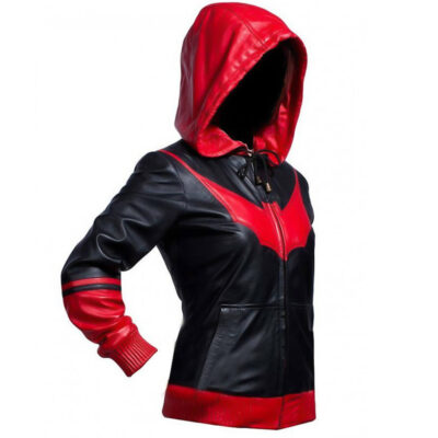 Batwoman Kate Kane Black Hood Jacket Red Bat Logo Leather Jacket