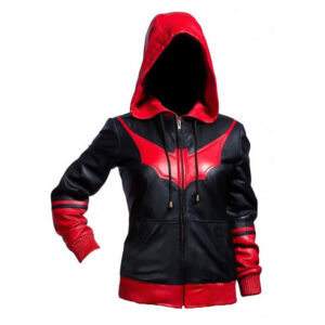 Batwoman Kate Kane Black Hood Jacket Red Bat Logo Leather Jacket