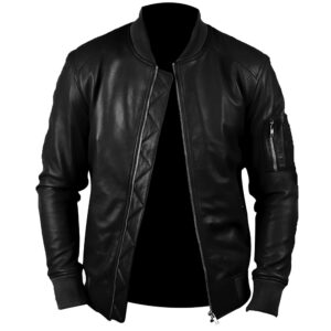Men's Stylish Black Leather Bomber Jacket