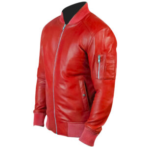 Men's Stylish Bomber Red Leather Jacket