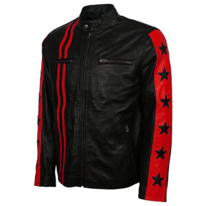 Men Cafe Racer Star Black Leather Jacket