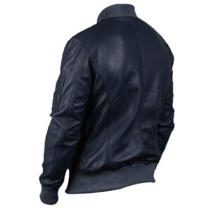 Men's Dark Blue Leather Bomber Jacket