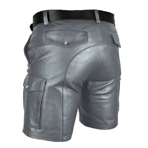 Mens Real Gray Leather Cargo Shorts