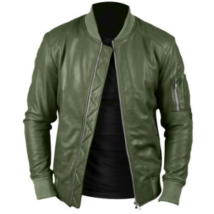 Men's Stylish Green Leather Bomber Jacket
