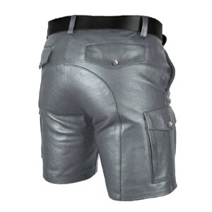 Mens Real Gray Leather Cargo Shorts