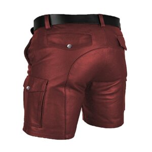 Mens Real Maroon Leather Cargo Shorts