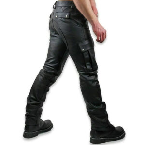 Mens Sexy Black Leather Cargo Pants