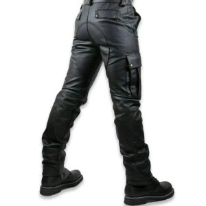 Mens Sexy Black Leather Cargo Pants