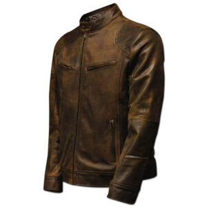 Mens Retro Vintage Brown Leather Jacket Biker Moto Cafe Racer Leather Jacket