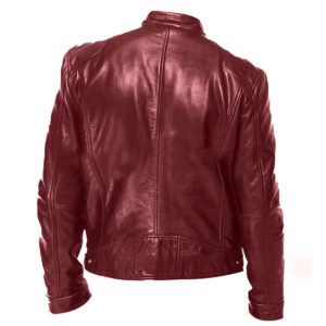 Mens Biker Vintage Maroon Leather Jacket Cafe Racer