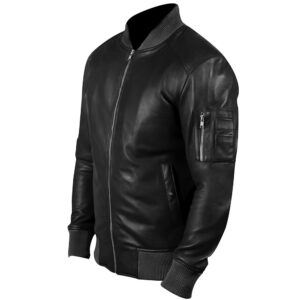 Men's Stylish Black Leather Bomber Jacket