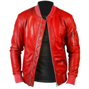 Men's Stylish Bomber Red Leather Jacket