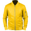 Men Bomber Stylish Yellow Leather Jacket