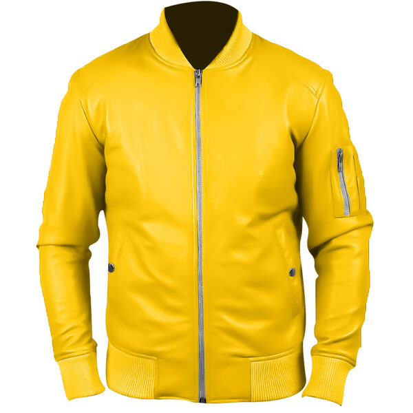 Men Bomber Stylish Yellow Leather Jacket