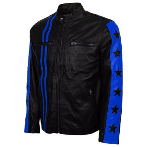 Men Cafe Racer Black Star Leather Jacket