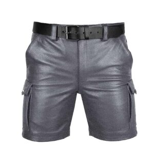 Men's Cargo Club Wear Leather Shorts Men's Cargo Style Club Wear Shorts Casual Shorts with 6 Pockets