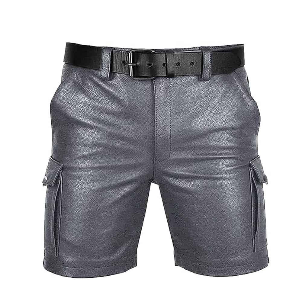 Men's Cargo Club Wear Leather Shorts Men's Cargo Style Club Wear Shorts Casual Shorts with 6 Pockets