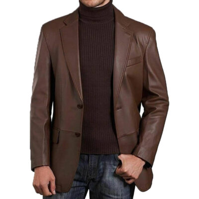 Mens Casual Dark Brown Leather Blazer