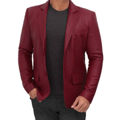 Mens Formal Maroon Real Leather Blazer